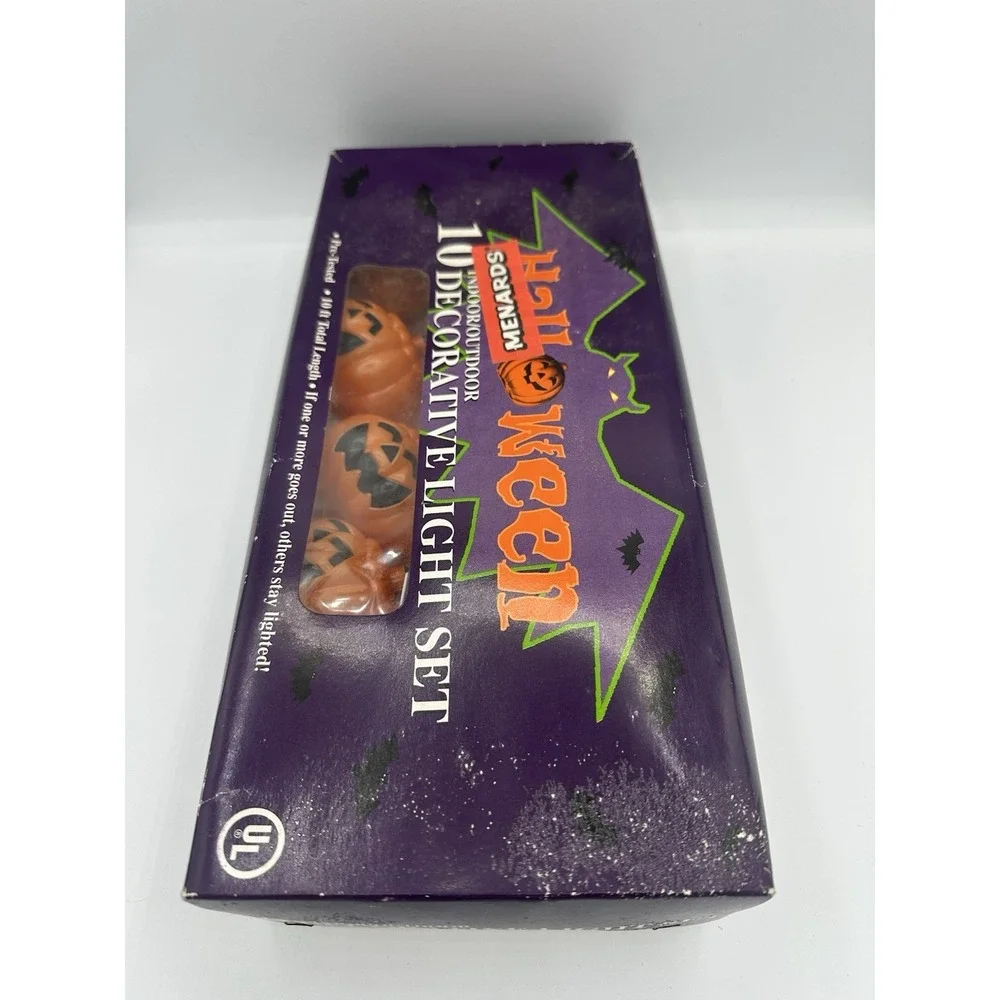 Vtg Halloween String Lights Set of 10 Jack O‎ Lantern Pumpkin Blow Mold WORKING